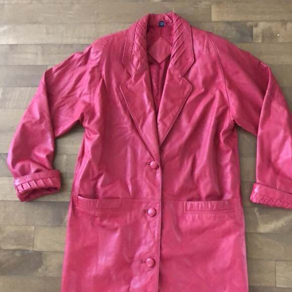 Vintage Jacqueline Ferrar Long Red Soft Genuine Leather Coat size medium - Picture 8 of 12